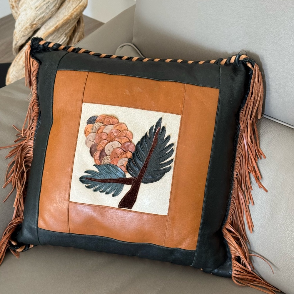 Leather Pillow with Leather Design